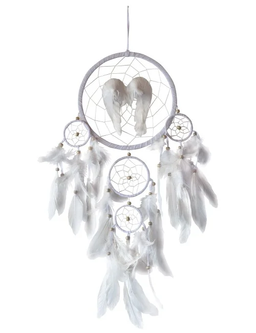 Traumfänger Mobile "Angel Wings" Leder weiß 22cm mit weißen Engelsfedern