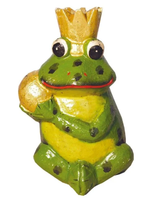 "Frosch mit Goldkugel" Holz grün 6x11cm