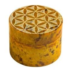 Box "Blume des Lebens" Speckstein ocker rund 5cm