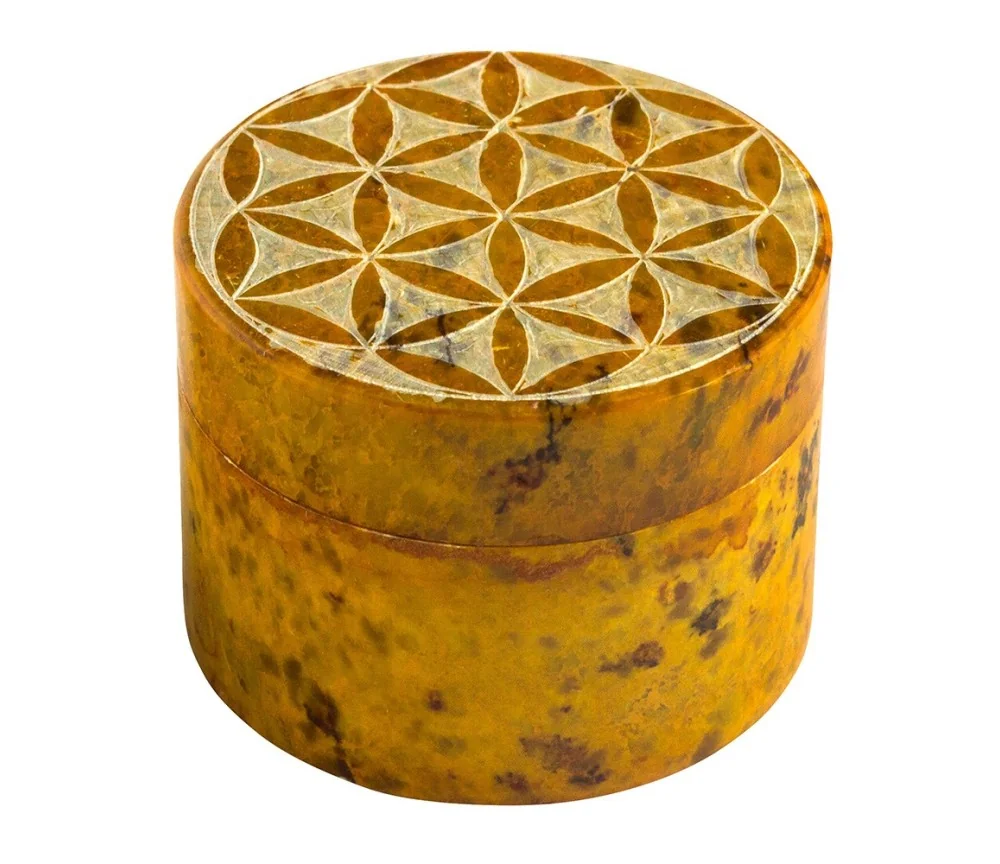 Box "Blume des Lebens" Speckstein ocker rund 5cm