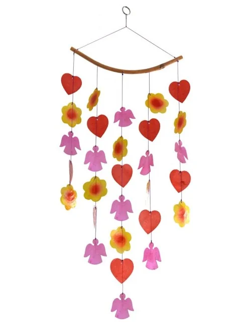Muschelmobile "Blume-Engel" rot-orange 24x50cm