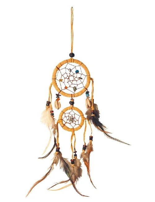Traumfänger mit Edelsteinen und Kaurimuscheln Leder 20cm