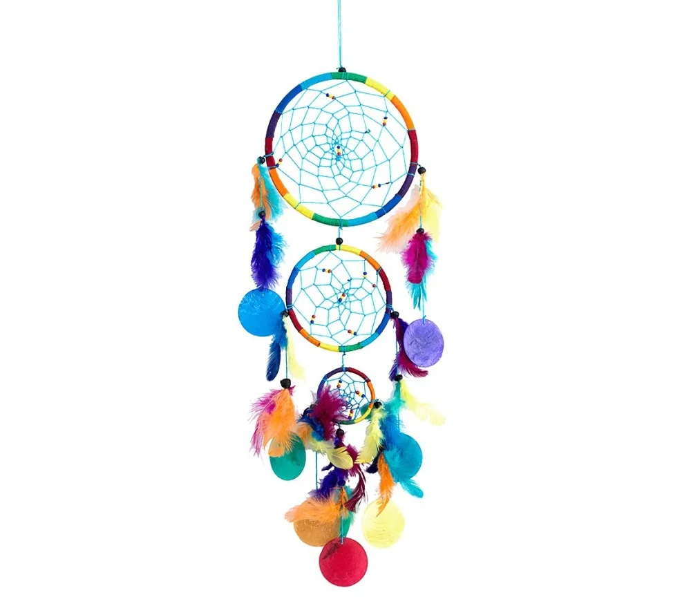 Traumfänger Mobile mit 3 TF und Capiz Muscheln regenbogen Nylon 18x65cm