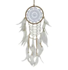 Traumfänger "White Shield" Leder mit gehäkeltem Netz, 18x60cm