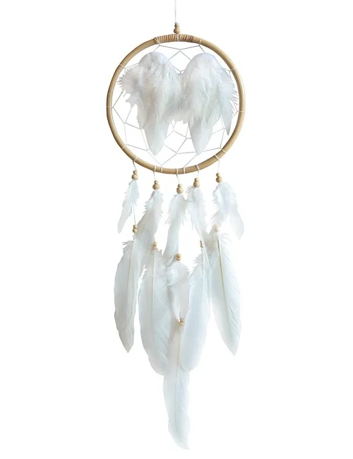 Traumfänger "Angel Wings" Rattan natur mit weissen Engelsfedern