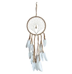 Traumfänger "Diamond" Leder mit Kauri Muschel und vielen Federn, braun 16x55cm