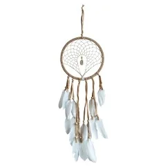 Traumfänger "Diamond" Leder mit Kauri Muschel und vielen Federn, braun 16x55cm