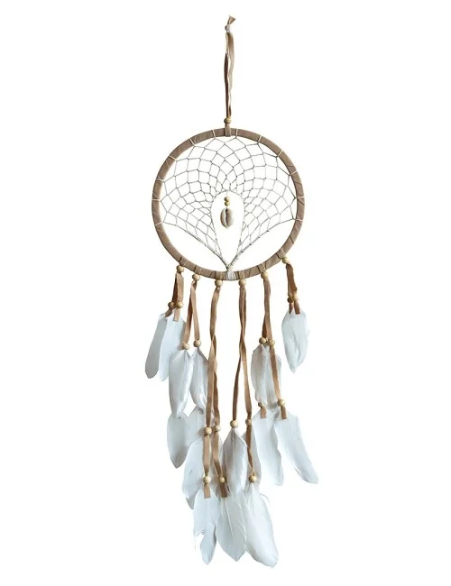 Traumfänger "Diamond" Leder mit Kauri Muschel und vielen Federn