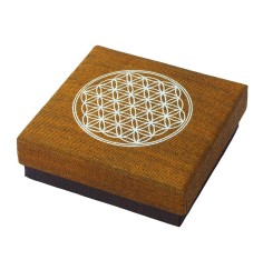 Geschenkbox "Blume des Lebens" Baumwolle saffran 9x9cm