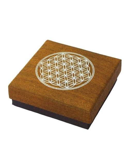 Geschenkbox "Blume des Lebens" Baumwolle saffran 9x9cm
