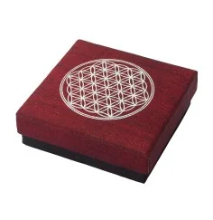 Geschenkbox "Blume des Lebens" Baumwolle maroon 9x9cm