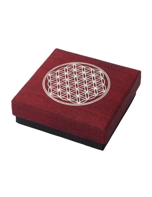 Geschenkbox "Blume des Lebens" Baumwolle maroon 9x9cm