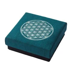 Geschenkbox "Blume des Lebens" Baumwolle türkis 9x9cm