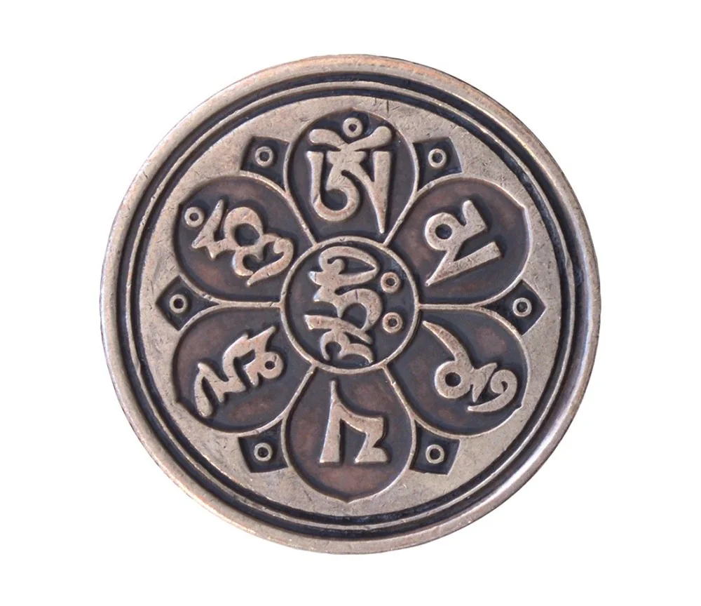 Glücksmünze "Om Mani Padme Hum" Kupfer verzinnt 4cm