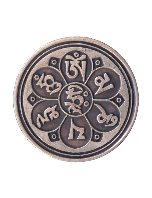 Glücksmünze "Om Mani Padme Hum" Kupfer verzinnt 4cm