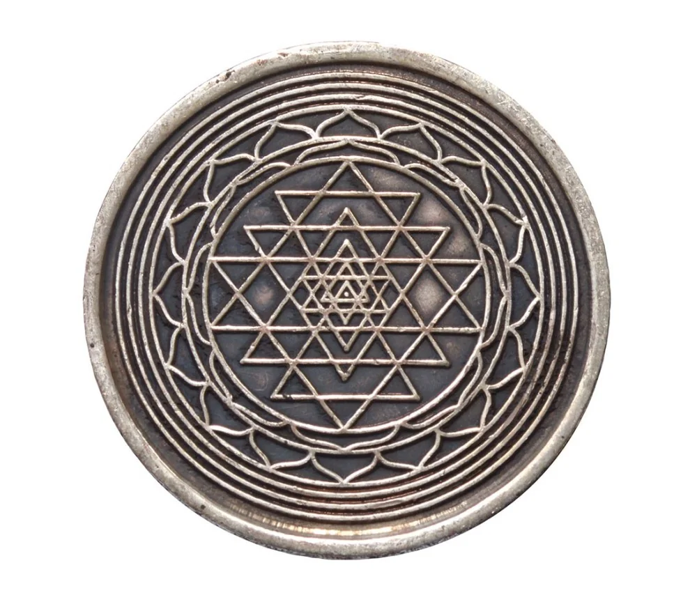 Glücksmünze "Sri Yantra" Kupfer verzinnt 4cm