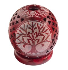 Teelicht Kugel "Baum des Lebens" Speckstein rot 8cm