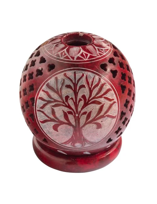 Teelicht Kugel "Baum des Lebens" Speckstein rot 8cm
