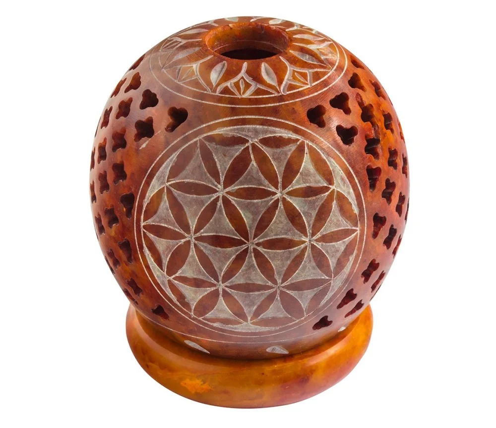 Teelicht Kugel "Blume des Lebens" Speckstein ocker 8cm