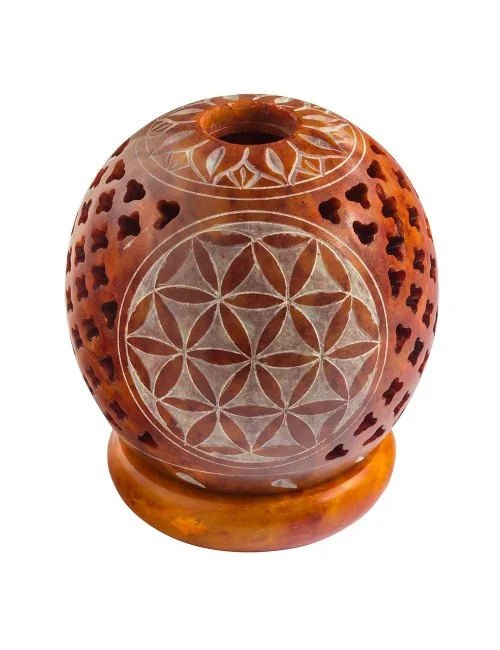 Teelicht Kugel "Blume des Lebens" Speckstein ocker 8cm