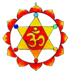 Suncatcher "Merkaba Om" Fiberglas bunt 18cm