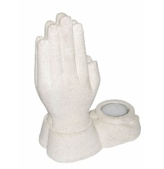 Teelichthalter "Betende Hand" Resin natur 15x18cm