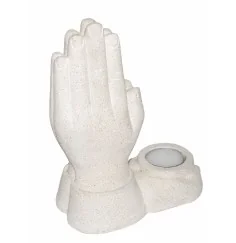 Teelichthalter "Betende Hand" Resin natur 15x18cm