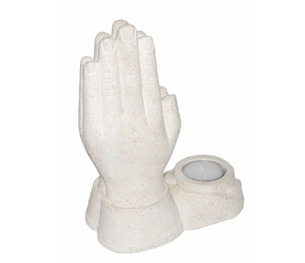 Teelichthalter "Betende Hand" Resin natur 15x18cm