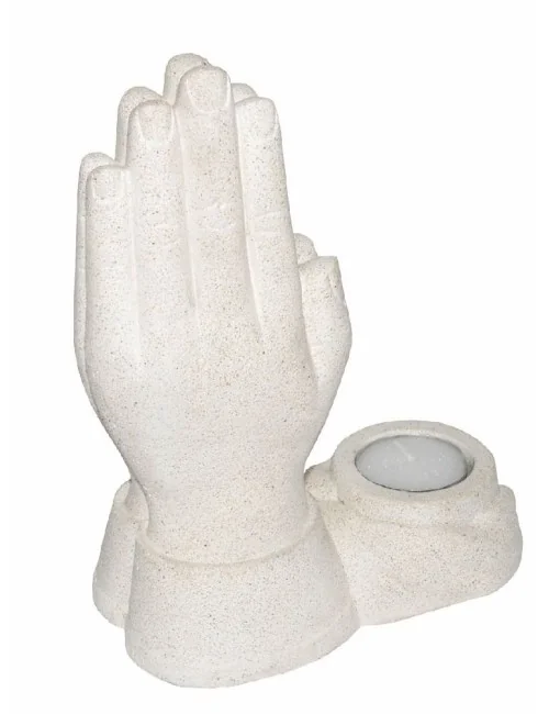 Teelichthalter "Betende Hand" Resin natur 15x18cm