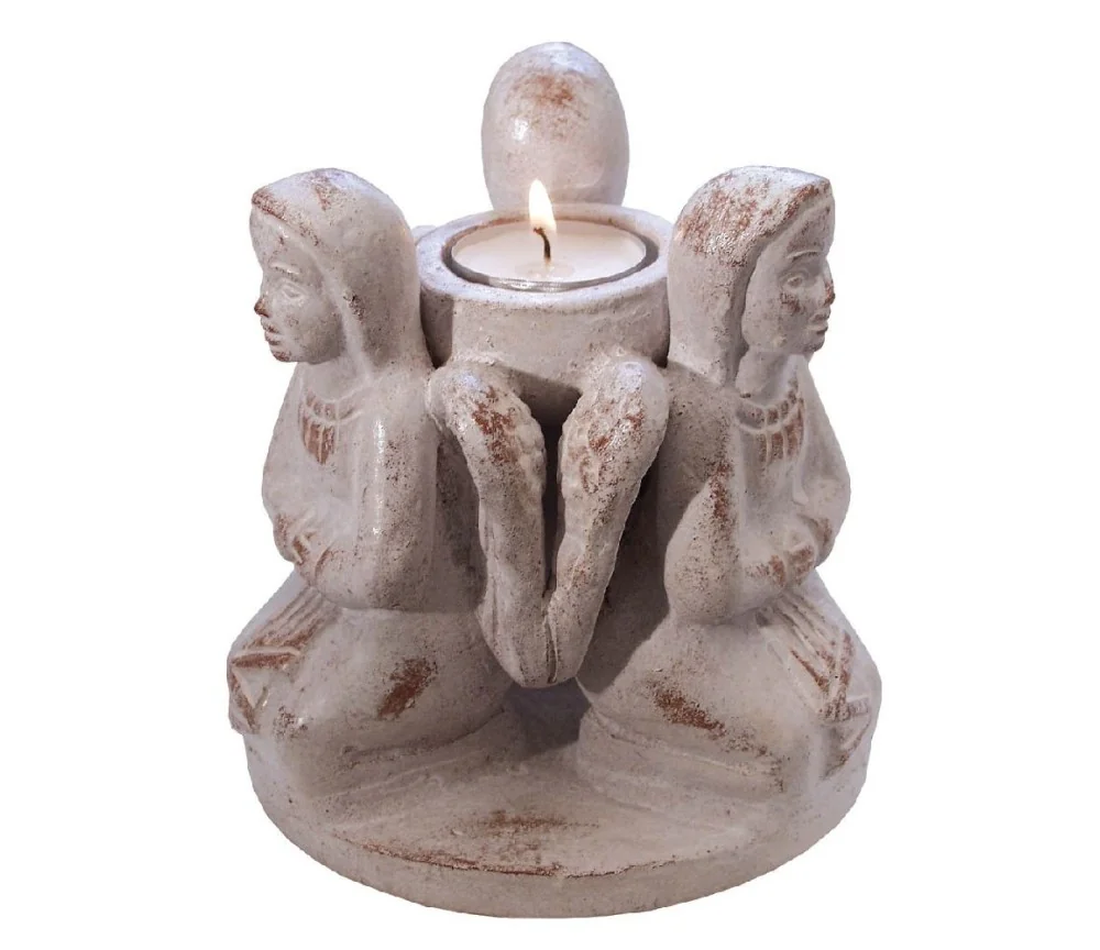 Teelichthalter "3 Engel im Kreis" Terracotta 13x13cm