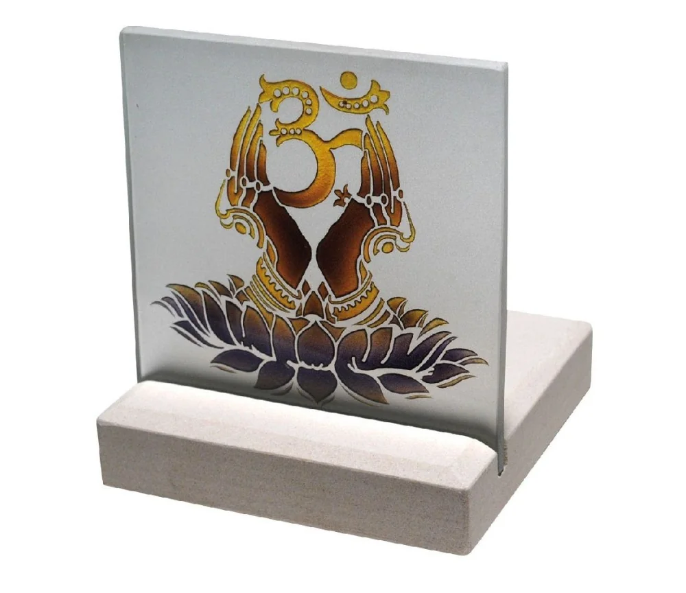 Teelicht "Om Namaste" Glas Stein graviert 10x13cm