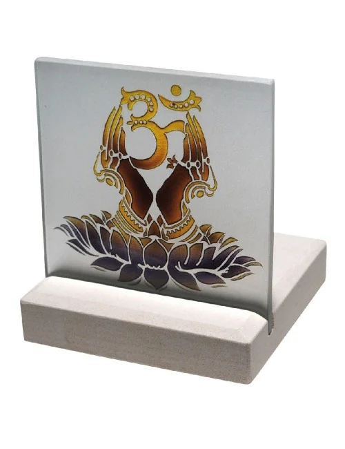 Teelicht "Om Namaste" Glas Stein graviert 10x13cm