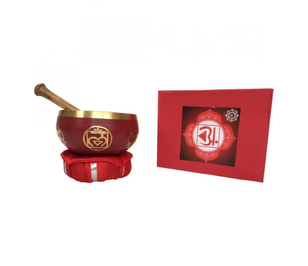 Klangschalen Set "Muladhara Chakra" rot mit Klöppel & Kissen 10cm ca. 330g