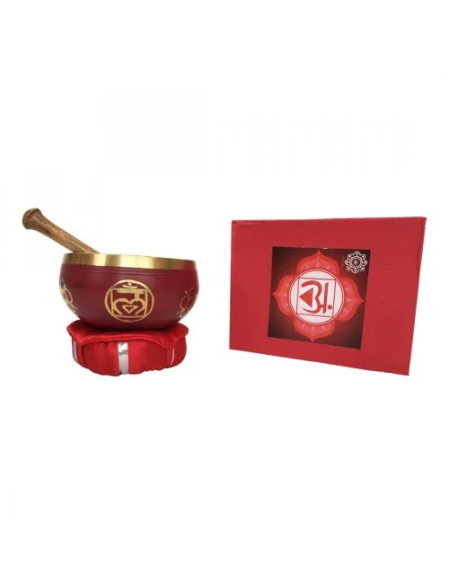 Klangschalen Set "Muladhara Chakra" rot mit Klöppel & Kissen 10cm ca. 330g