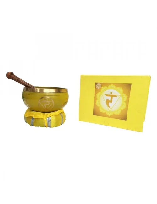 Klangschalen Set "Manipuram Chakra" gelb mit Klöppel & Kissen 10cm ca. 330g