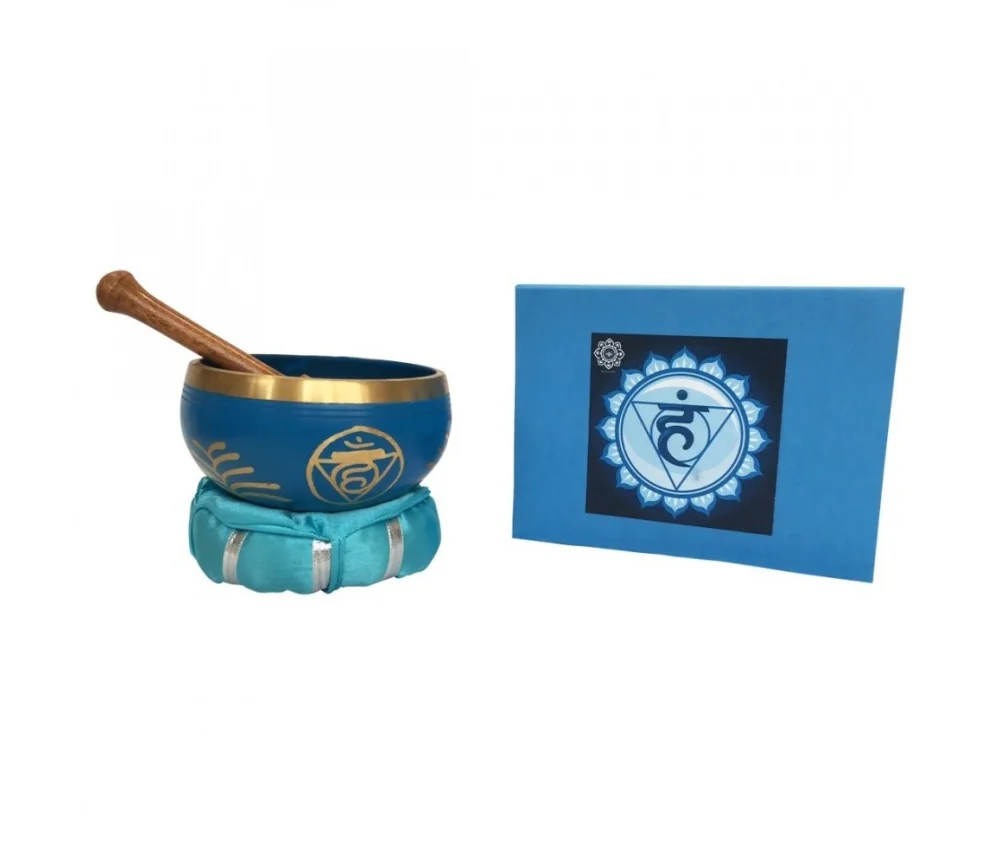 Klangschalen Set "Vishuddi Chakra" türkis mit Klöppel & Kissen 10cm ca. 330g