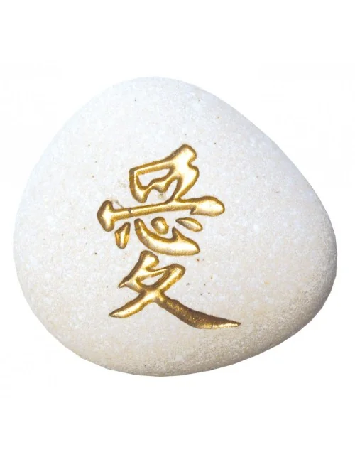 Flußstein "Liebe" weiß/gold 7cm