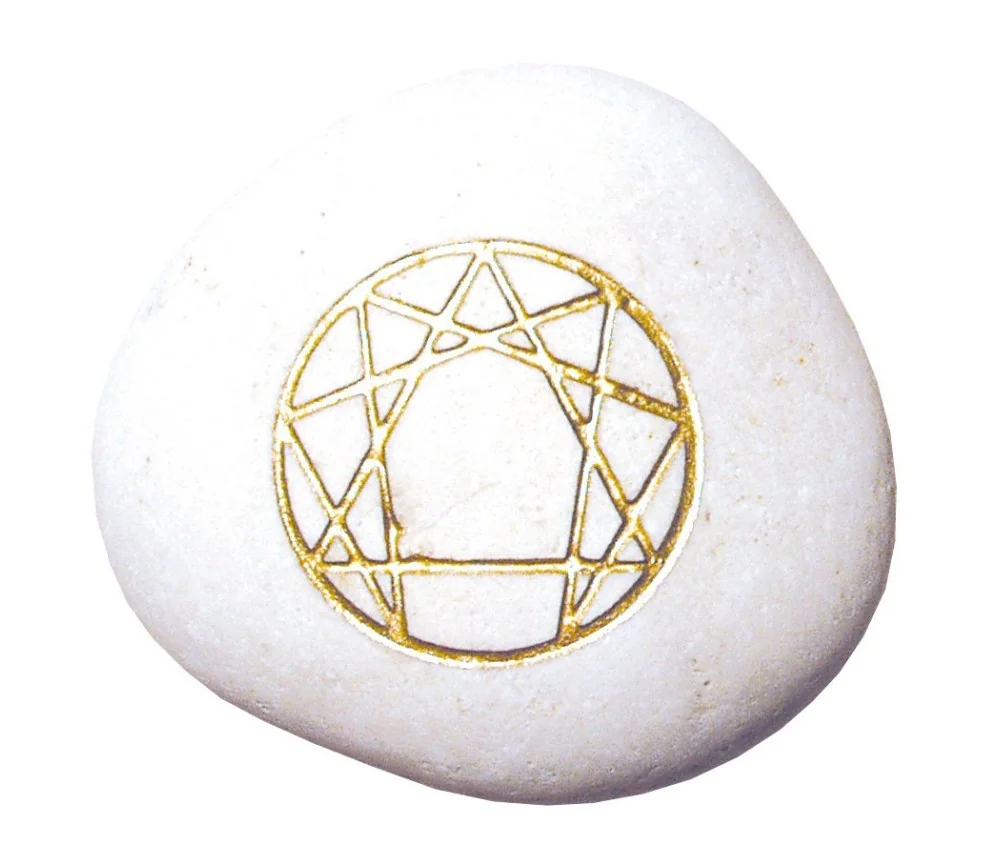Flußstein "Enneagramm" weiss/gold 7cm