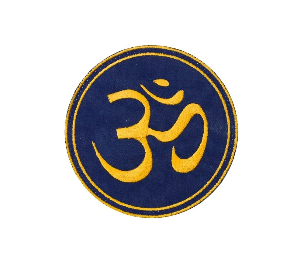 Aufnäher "OM" Baumwolle gold/blau 9cm