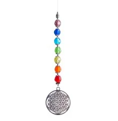 Suncatcher "Blume des Lebens" Metal 4cm mit 7 bunten Glasperlen 60cm