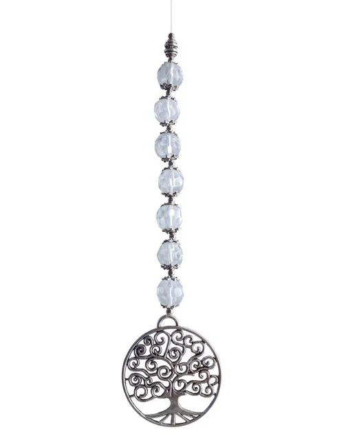 Suncatcher "Baum des Lebens" Metal 4cm mit 7 transparenten Glasperlen 60cm