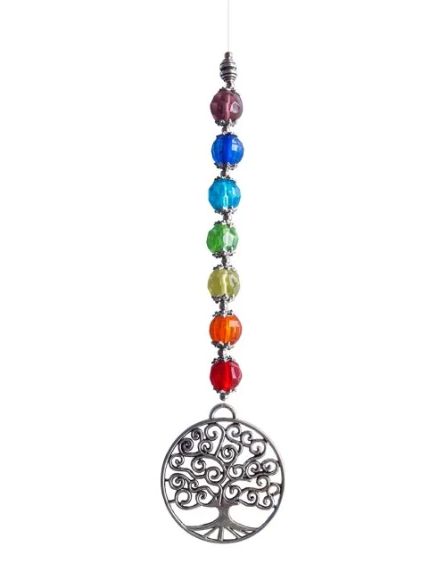 Suncatcher "Baum des Lebens" Metal 4cm mit 7 bunten Glasperlen 60cm