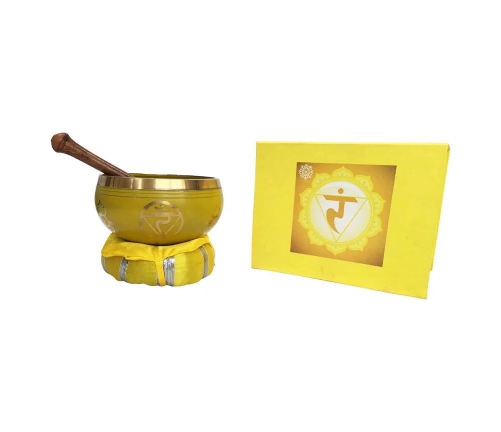 Klangschalen Set "Manipuram Chakra" gelb mit Klöppel & Kissen 12cm ca. 500g