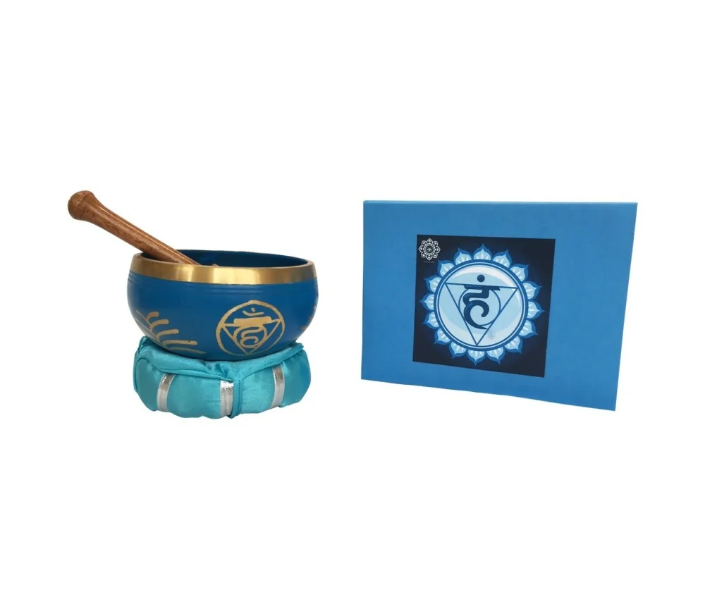 Klangschalen Set "Vishuddi Chakra" türkis mit Klöppel & Kissen 12cm ca. 500g