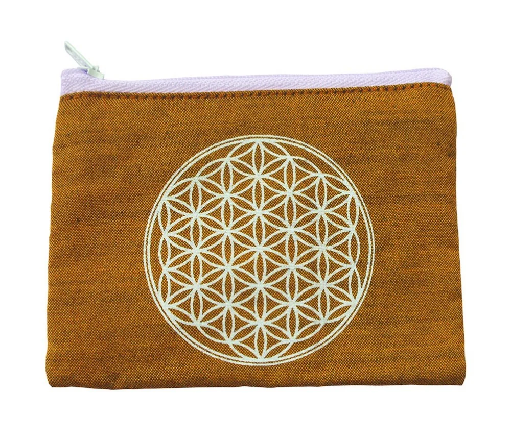 Portemonnaie "Blume des Lebens" Baumwolle saffran 12x10cm