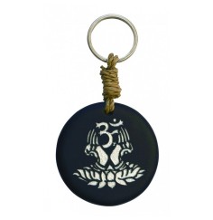 SchlüsselAnhänger -  Om Lotus - Stein schwarz/silber 9cm