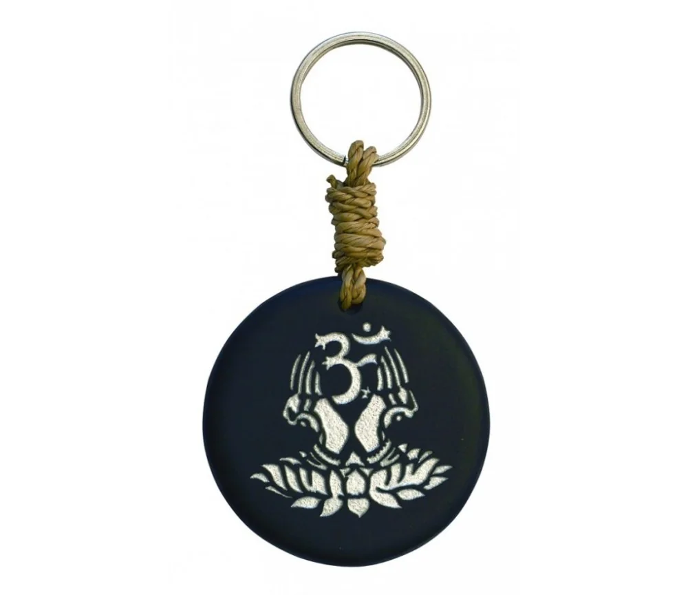 SchlüsselAnhänger - Om Lotus - Stein schwarz/silber 9cm