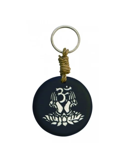 SchlüsselAnhänger - Om Lotus - Stein schwarz/silber 9cm