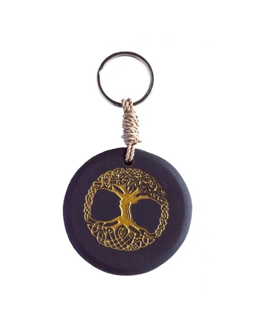SchlüsselAnhänger - Baum des Lebens - Stein schwarz/gold 9cm
