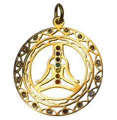 Anhänger "Chakra Buddha" mit 23 Zirkonia aus Edelstahl vergoldet, 3cm